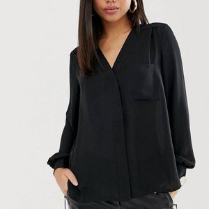ASOS DESIGN Black Blouse with Pocket Detail